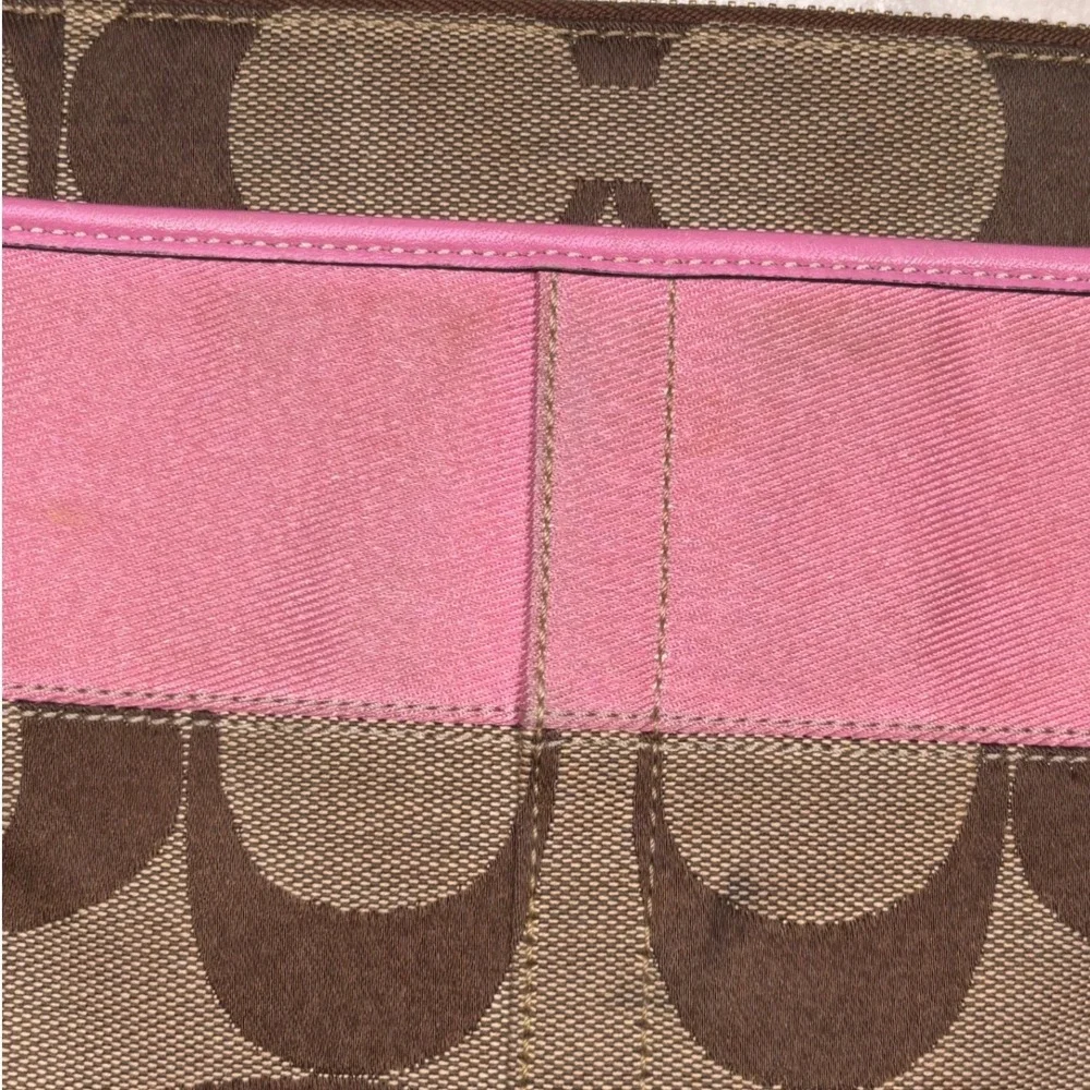 Coach Signature Stripe Swingpack Crossbody Bag Pink Tan Y2K Small Purse